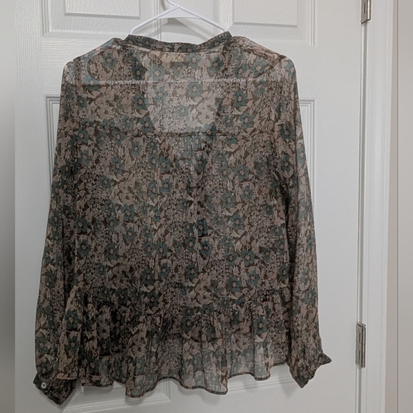 Zara, Medium, Floral Lace Up Peplum‎ Blouse, Long Sleeve, Bohemian, Sheer - Picture 6 of 6